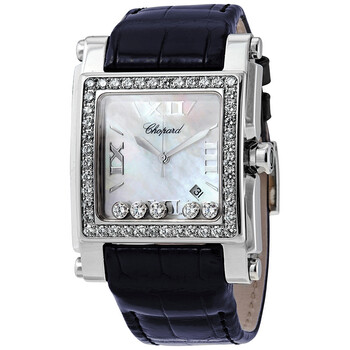Happy Sport Square Mother of Pearl Dial Blue Leather Watch