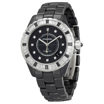J12 Automatic Black Diamond Dial Black Ceramic Watch H2023