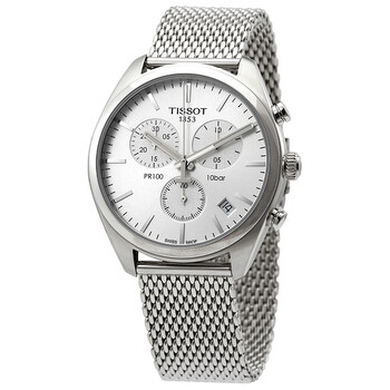 PR 100 Chronograph Silver Dial Mesh Bracelet Watch T1014171103102