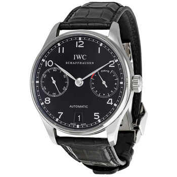 Portuguese Automatic Black Dial Black Leather Watch IW500109