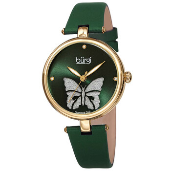 Pretty Butterfly Quartz Crystal Green Dial Watch BUR233GN