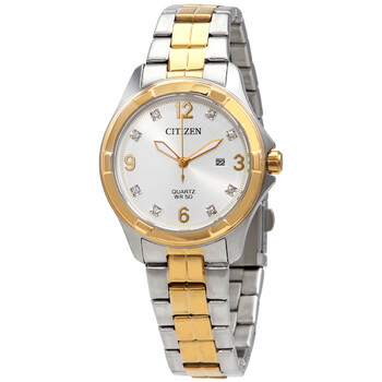 Quartz Crystal White Dial Twotone Watch EU608457A
