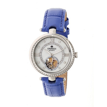 Stella Silver SemiSkeleton Dial Silvertone Case Blue Leather Strap Automatic Watch EM2103