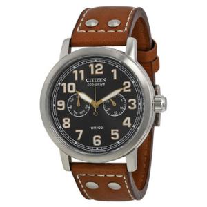Avion MultiFunction Eco Drive Black Dial Brown Leather Watch AO903005E