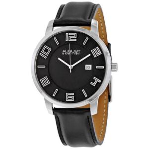 Black Dial Black Leather Watch AS8108BKS