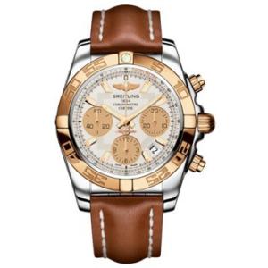 Chronomat 41 Silver Dial Brown Leather Watch CB014012G713BRLT