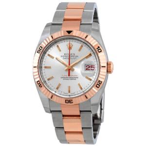Datejust Silver Index Dial 18k Rose Gold TurnoGraph Bezel Oyster Bracelet Watch 116261SSO