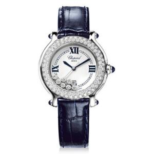 Happy Sport Classic Diamond White Dial Blue Leather Watch