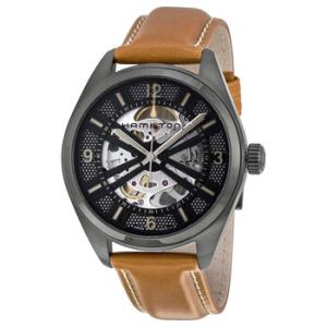 Khaki Field Skeleton Dial Brown Leather Watch H72585535