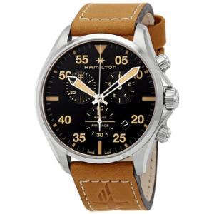 Khaki Pilot Chronograph Black Dial Brown Leather Watch H76722531