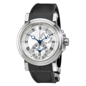 Marine Dual Time Silver Dial Black Rubber Watch 5857ST125ZU