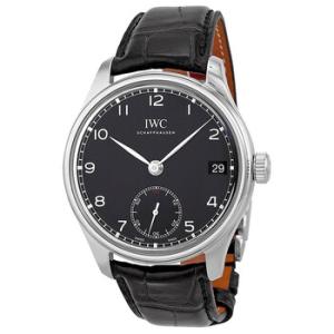 Portuguese Hand Wound Eight Days Black Leather Watch IW510202