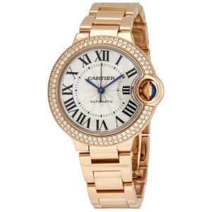 Preowned Cartier Ballon Bleu de Cartier Diamond Lacquered Silver Guilloche Dial Watch WE902064