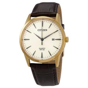 Quartz Gold Dial Brown Leather Watch BI500214A
