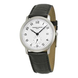 Slim Line Silver Guilloche Black Leather Watch 245AS4S6