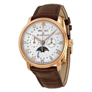 Villeret Silver Dial Chronograph 18kt Rose Gold Brown Leather Watch 6685364255B