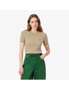 მაისურები LACOSTE - Washed Effect Cable Knit Sweater