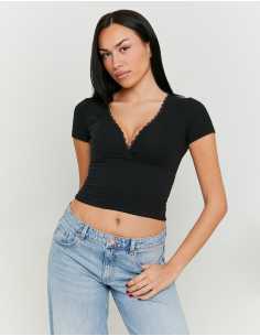 მაისურები Tally Weijl - Black Top with Ruched Waist