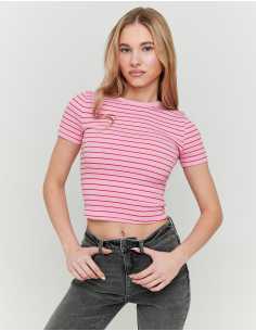 მაისურები Tally Weijl - Pink Striped Basic T-shirt
