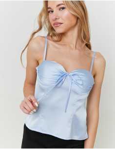პერანგი Tally Weijl - Blue Satin Top with Bow