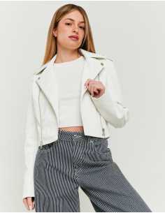 ქურთუკი Tally Weijl - White Faux Leather Biker Jacket Snake Texture