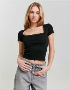 მაისურები Tally Weijl - Black Basic Top with Lace Trims