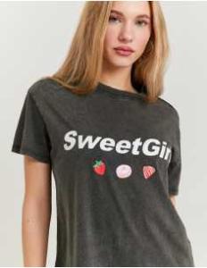 მაისურები Tally Weijl - Grey Printed T-shirt Acid Wash Effect