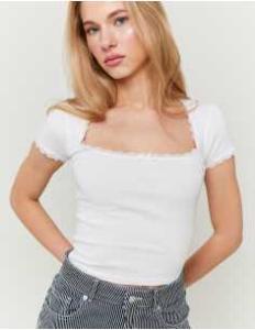 მაისურები Tally Weijl - White Basic Top with Lace Trims