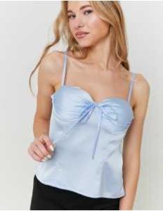 პერანგი Tally Weijl - Blue Satin Top with Bow