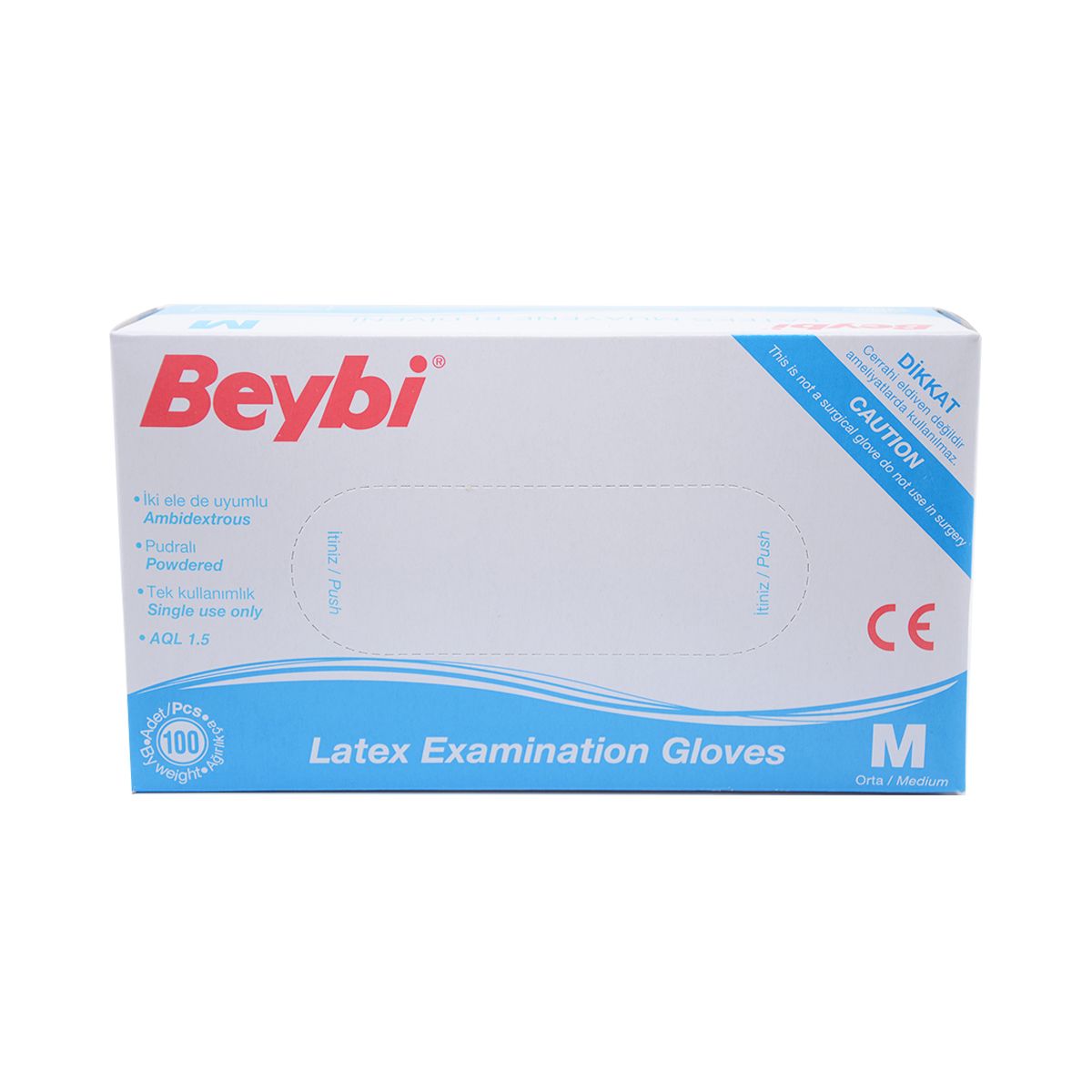 ხელთათმანი წყვილი LATEX არასტერილური M ზომა პუდრით 50 ცალი