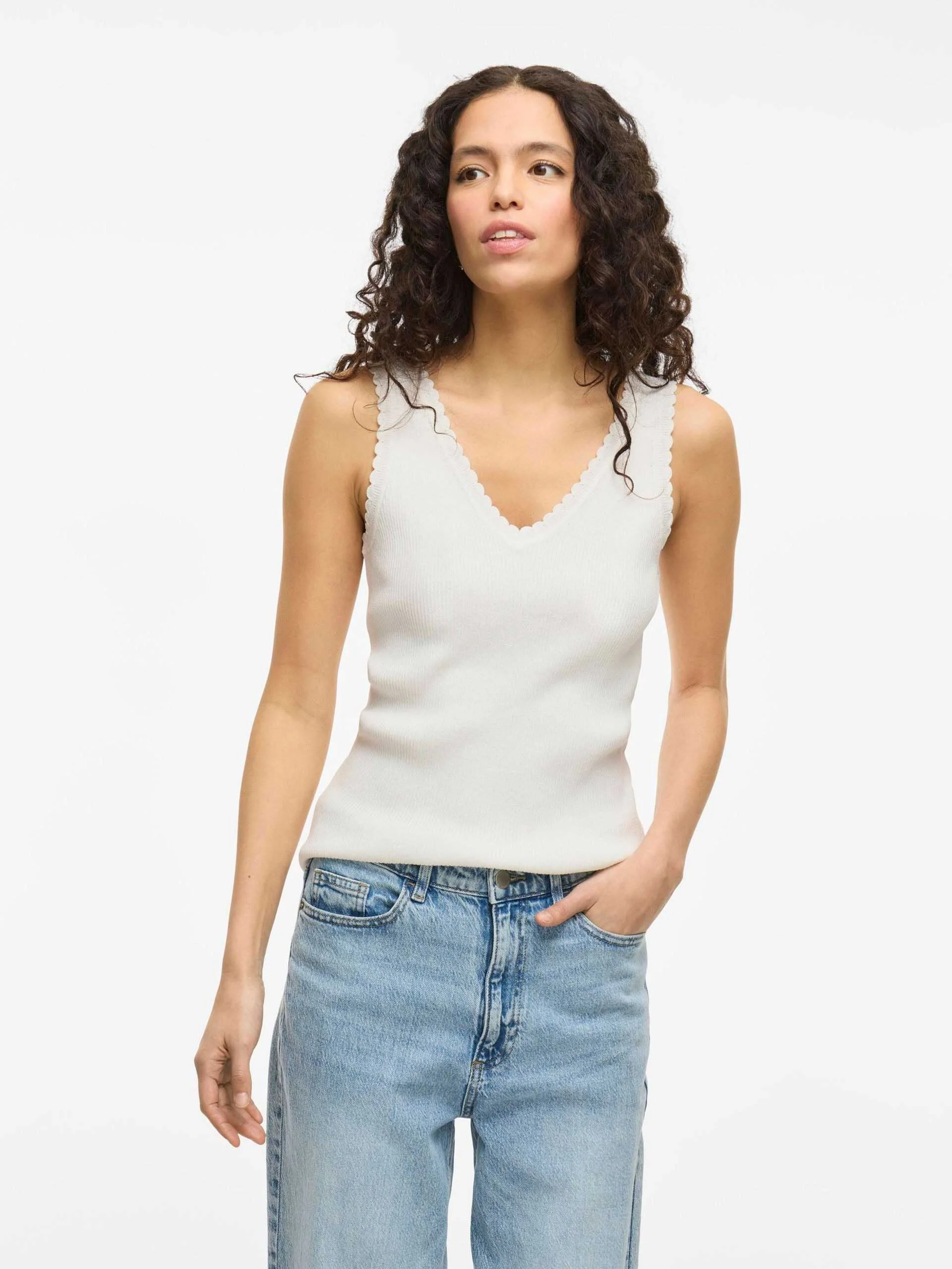 მაისურები VILA - VIESRA V-NECK S/L RIB KNIT TOP