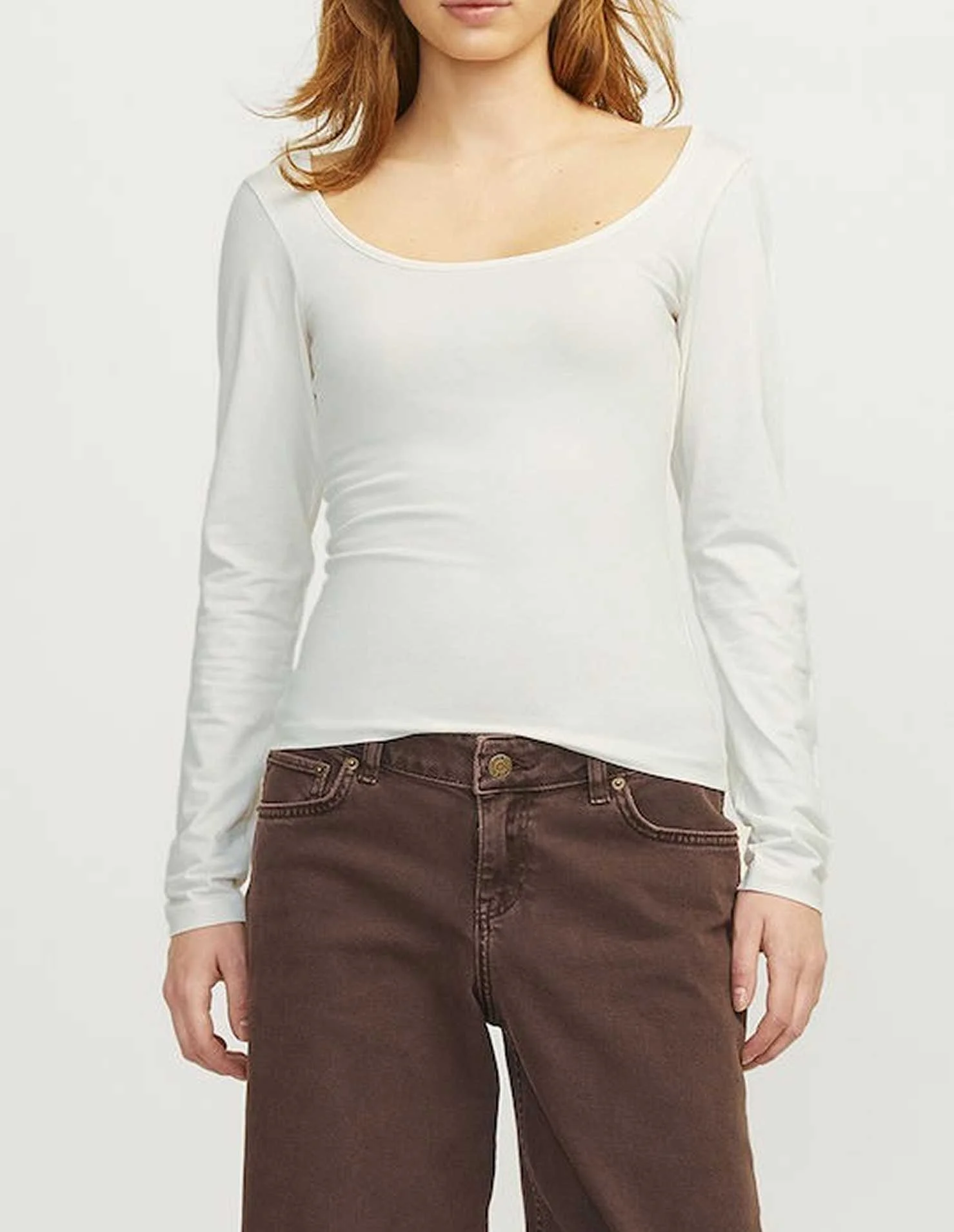 მაისურები JJXX - JXGIGI STR LS WIDE NECK TEE JRS