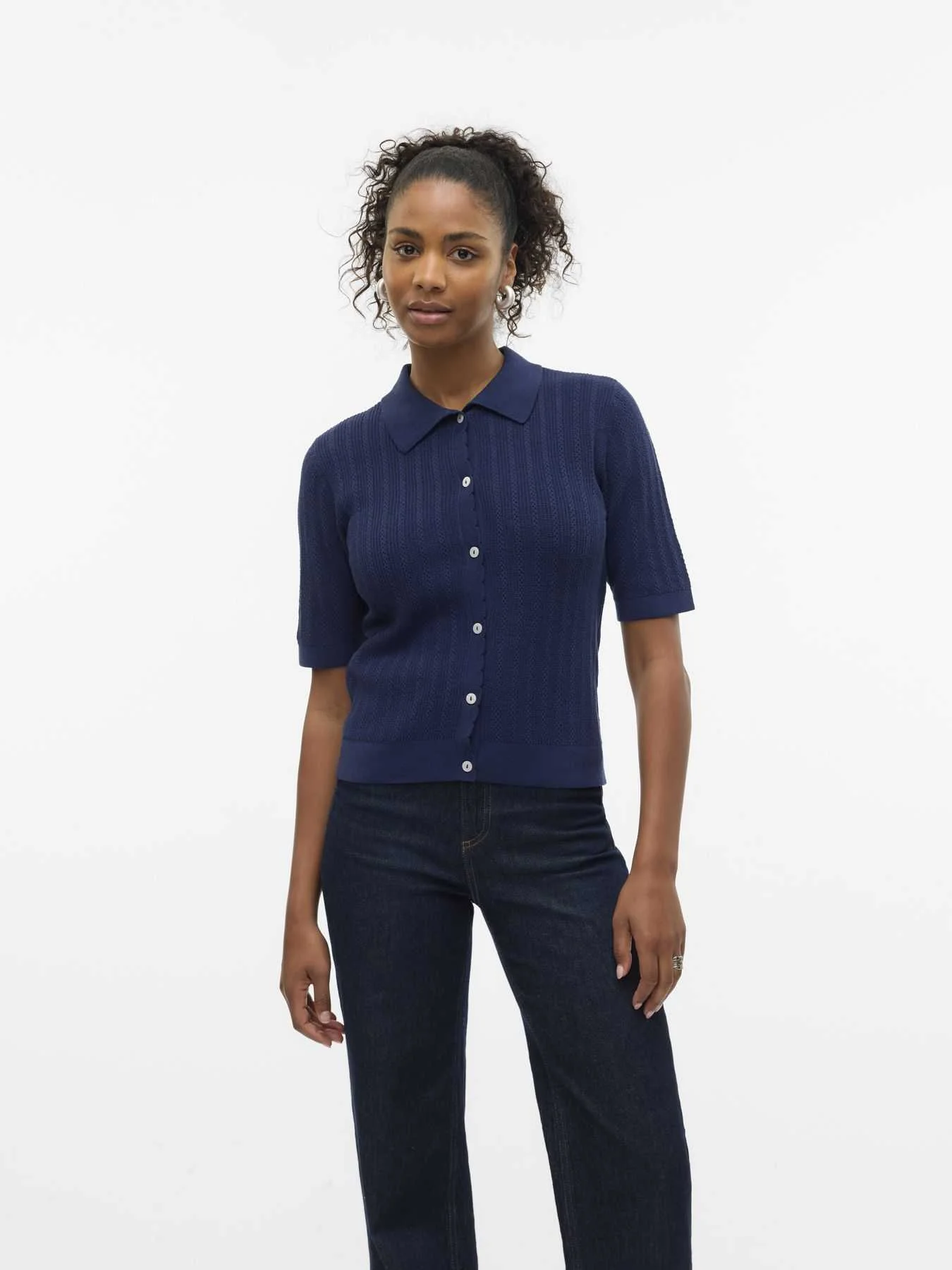 მაისურები Vero Moda - VMLUXLIGHT POINTELLE 2/4 POLONECK PULL.