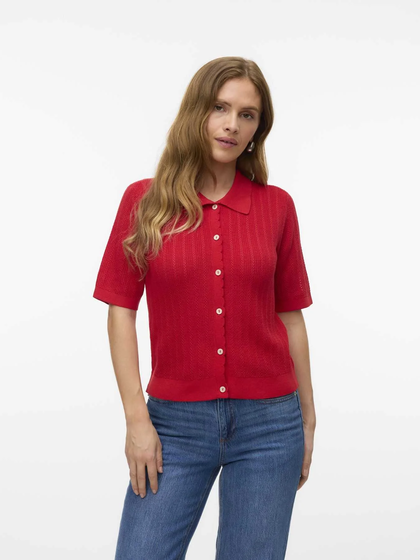 მაისურები Vero Moda - VMLUXLIGHT POINTELLE 2/4 POLONECK PULL.