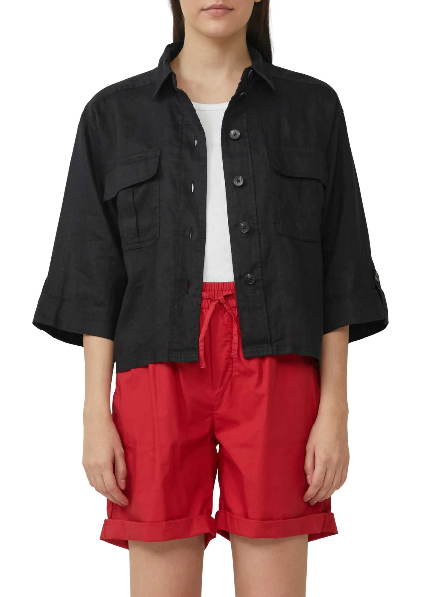 პერანგი s.Oliver - Relaxed fit linen overshirt with wide 3/4-length sleeves