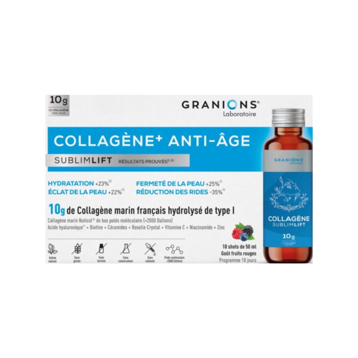 კოლაგენი Anti Age კენკრა ხსნარი 50მლ 10 ცალი გრანიო - Granions