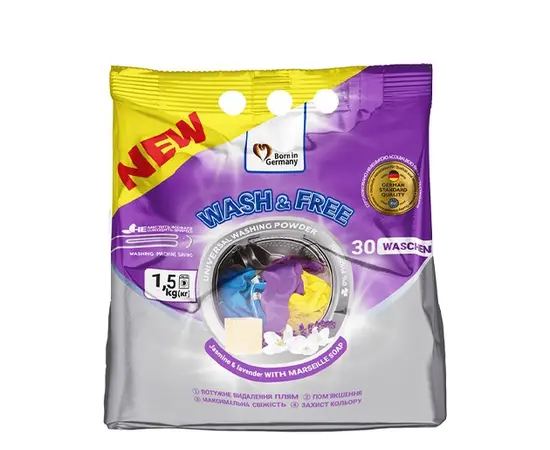 სარეცხის ფხვნილი უნივერსალური მარსელის საპნის არომატით WASH & FREE 1500გრ