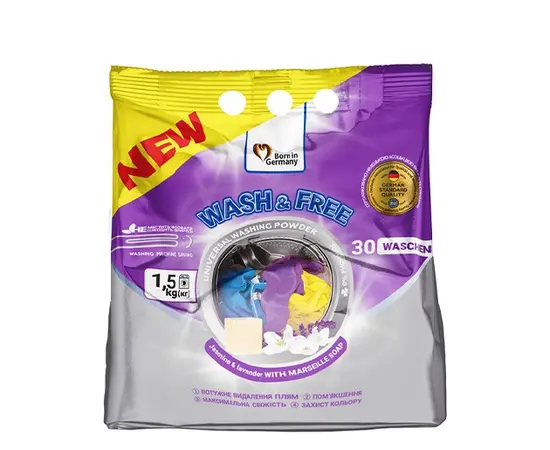 სარეცხის ფხვნილი უნივერსალური მარსელის საპნის არომატით WASH & FREE 1500გრ