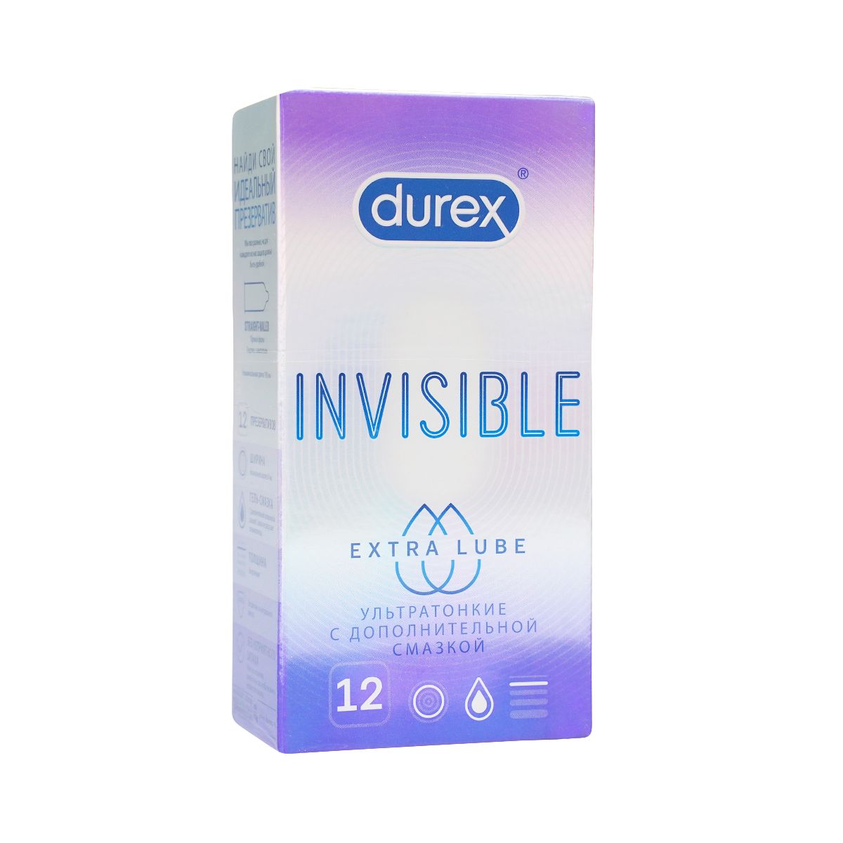 პრეზერვატივი ინვიზიბლ Invisible Extra Lube 12 ცალი დურექსი - Durex