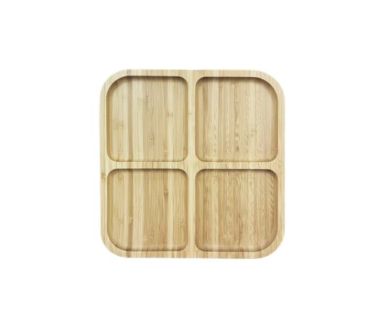 ბამბუკის 4 განყოფილებიანი კვადრატული თეფში 25x25x1.7 სმ SKY