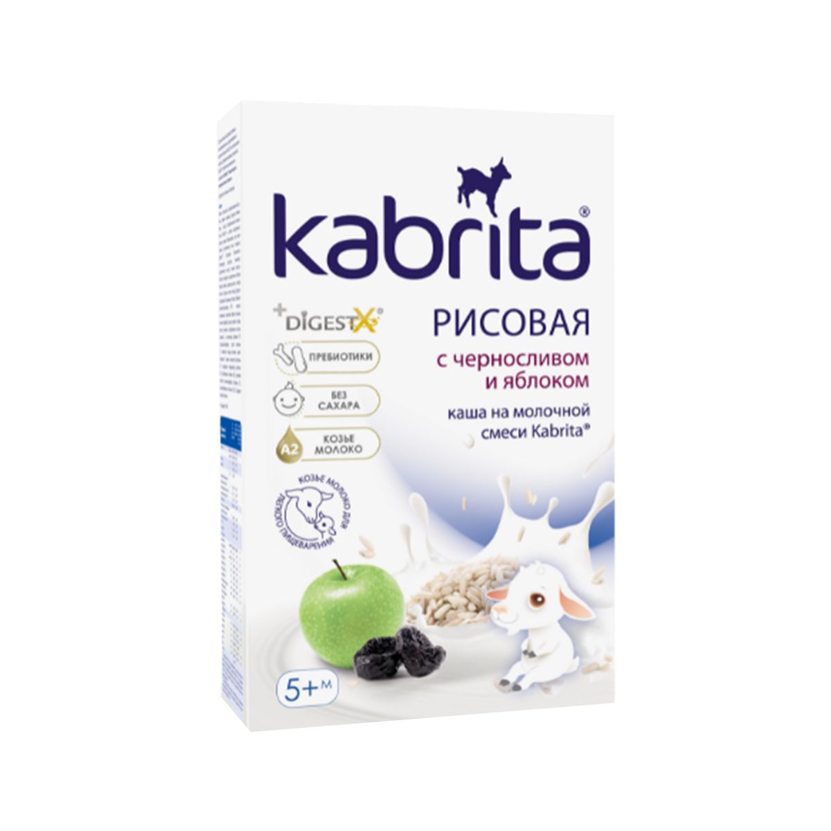 ფაფა თხის რძით ბრინჯი ქლიავით და ვაშლით 5 თვიდან 180 გ კაბრიტა - Kabrita