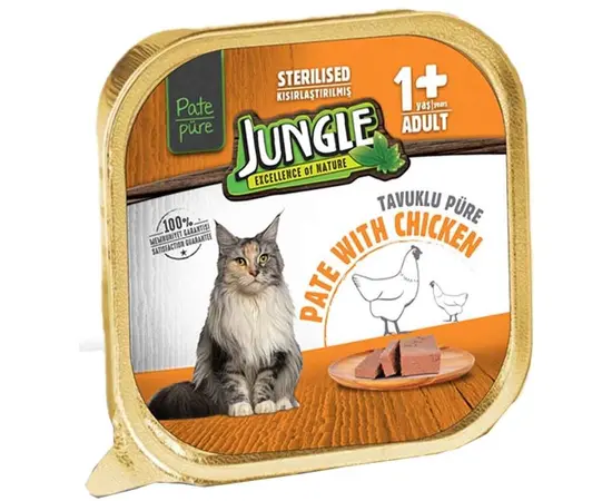 სტერილიზირებული კატის სველი საკვები  Jungle ქათმის პაშტეტი 100გრ