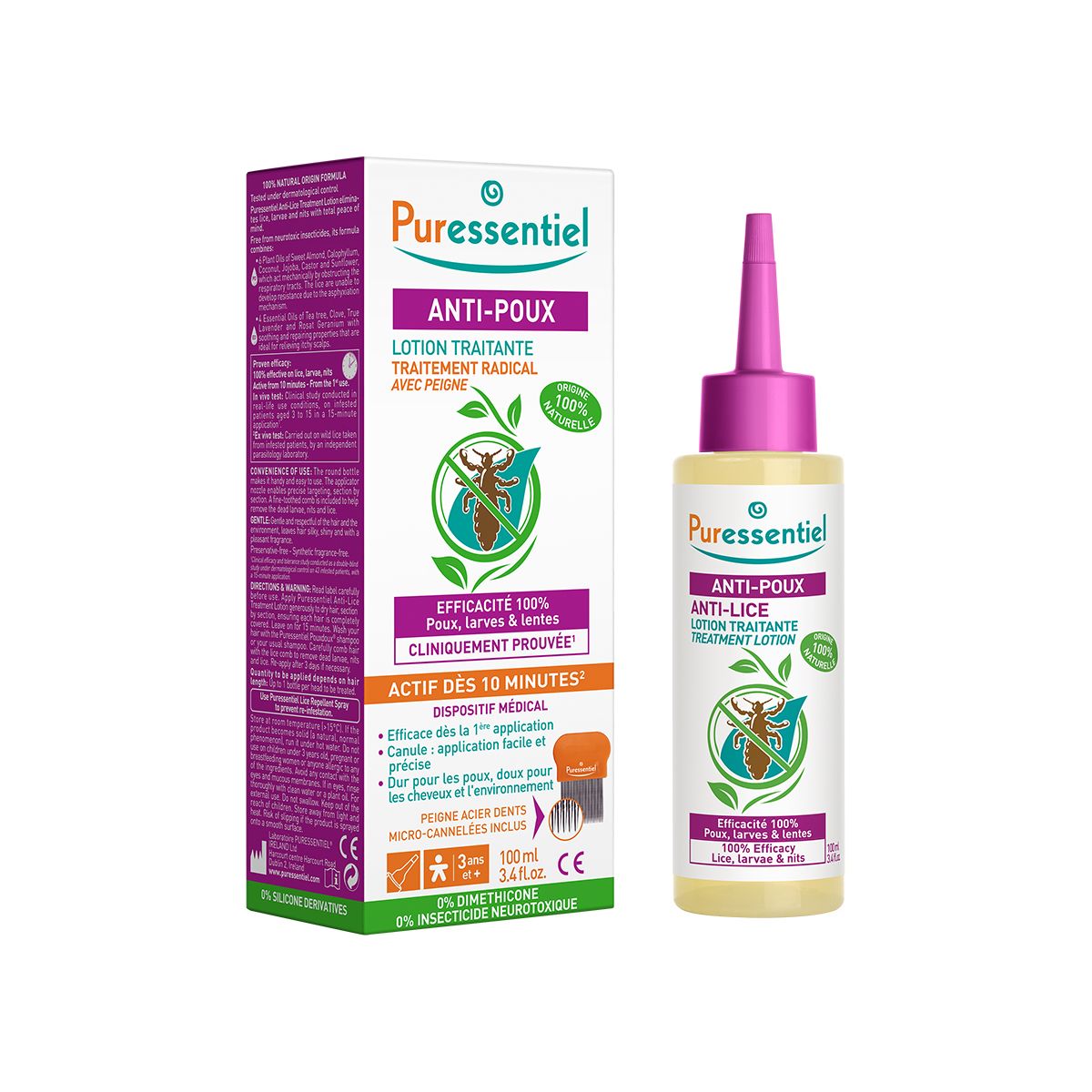 ტილების საწინააღმდეგო ლოსიონი და სავარცხელი 100მლ ფიურესენშელი - Puressentiel