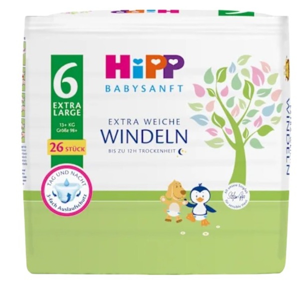 Hipp ბავშვის საფენი XL 6 ზომა 26 ცალი