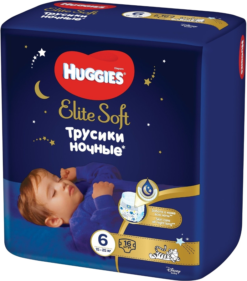 Huggies Elite Soft ბავშვის ღამის ტრუსი 6 ზომა 16ც