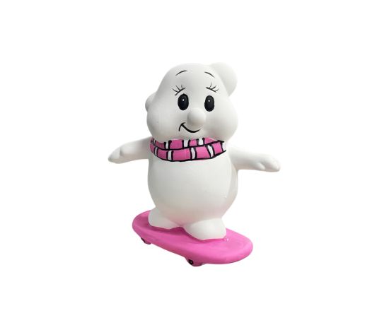 თოვლის გუნდა კერამიკა 12სმ - შარფით და სკეიტით, ვარდი