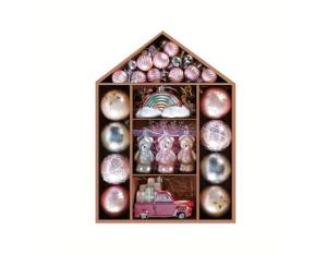 ნაძვის ხის ბურთები 70 ცალი სახლის ფორმის შეფუთვაში C25TJ104