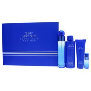 360 Very Blue by Perry Ellis for Men  4 Pc Gift Set 3.4oz EDT Spray 7.5ml EDT Spray 6.8oz Body Spray 3oz Shower Gel
